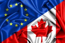 Waving flag of Canada and EU