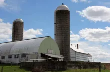 Dairy farm with silos in rural Pennsylvania.