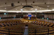 European parliament empty plenary room in Brussels, Belgium