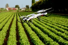 Drone flying over cultivated area near Valencia