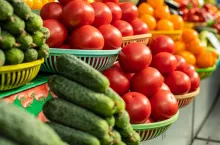 Fresh cucumbers and tomatoes in the summer on sale useful vitamins.