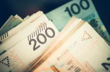 Pile of Polish Money. One and Two Hundred Zloty Bills Banknotes. Business and Economy Theme.