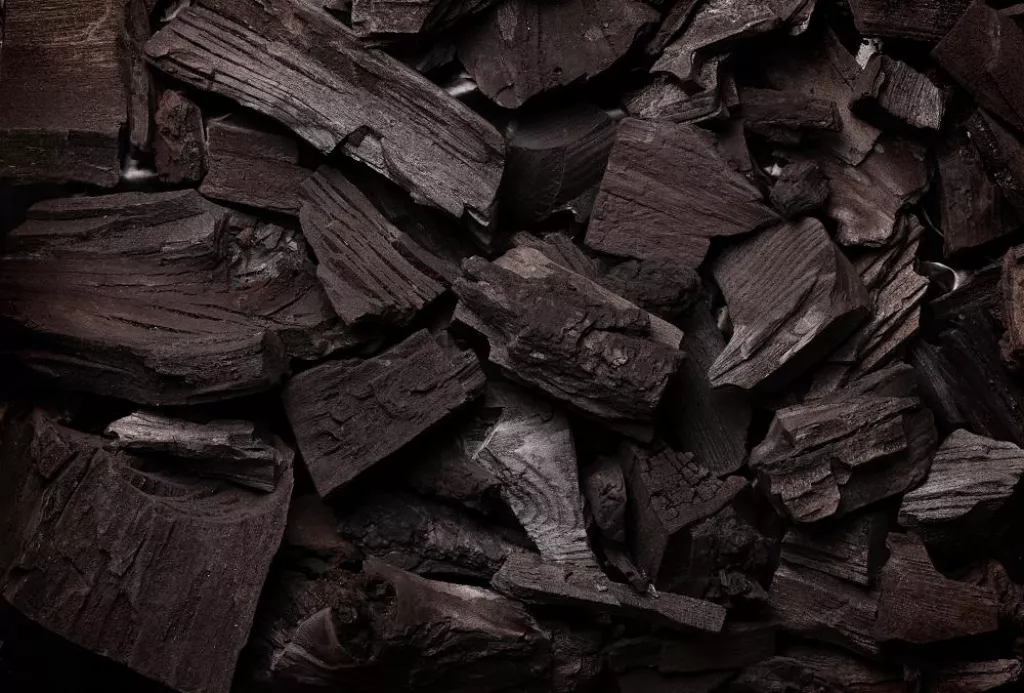 Hot coal barbecue grill backdrop. Top view flat lay. Mockup for your cookin food