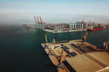 Seaport in summer from a bird‘s-eye view.
