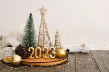 &lt;p&gt;Happy New Years 2023. Christmas background with fir tree, cones and Christmas decorations. Christmas holiday celebration. New Year concept.&lt;/p&gt;