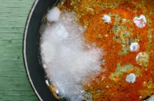 &lt;p&gt;White mold on a dirty pan&lt;/p&gt;