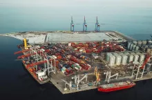 Seaport in summer from a bird‘s-eye view.