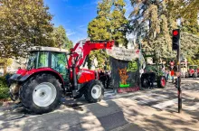 Annecy, France - October 15 2021: young french farmers with tractors are protesting during a demonstration against wolves set out in their agricultural region