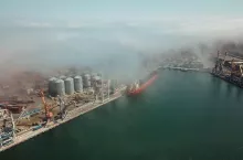 Seaport in summer from a bird‘s-eye view.