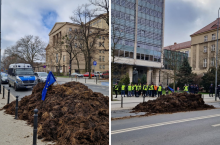 Protest rolników: kupa obornika wylądowała pod Urzędem Wojewódzkim w Poznaniu
