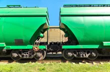 Grain hoppers on the railway track - cars coupling