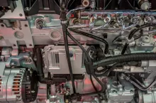 Closeup photography of modern new diesel truck engine