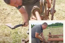 Andrzej z Rolnicy Podlasie w swoim żywiole. Zgrabiarkę naprawia siekierą! [WIDEO]