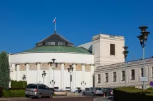 Warsaw, Poland - August 23, 2019: Sejm Polish Parliament building exterior in city of Warsaw, capital of Poland