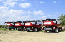 Russia, Poltavskaya village - September 6, 2015: Combine harvesters Torum Agricultural machinery
