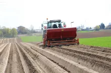 Ciągnik z maszyną do sadzenia ziemniaków