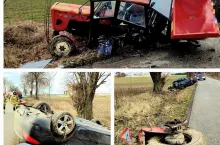 Zderzenie samochodu osobowego z ciągnikiem rolniczym