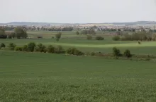 Panorama widok żuławy łąki, pola