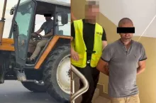 38-latek postanowił skradziony ciągnikiem zatrąbić na policjantów. Tak został złapany.
