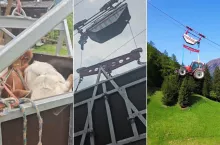 To nie żart. Rolnik wozi traktor i krowy kolejką linową