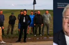 Fotomontaż przedstawiający ministra rolnictwa Czesława Siekierskiego oraz rolników z organizacji Rolnicy Świętokrzyskie. Zdjęcia połączone w kontekście sporu dotyczącego skutków gradobicia i reakcji resortu.