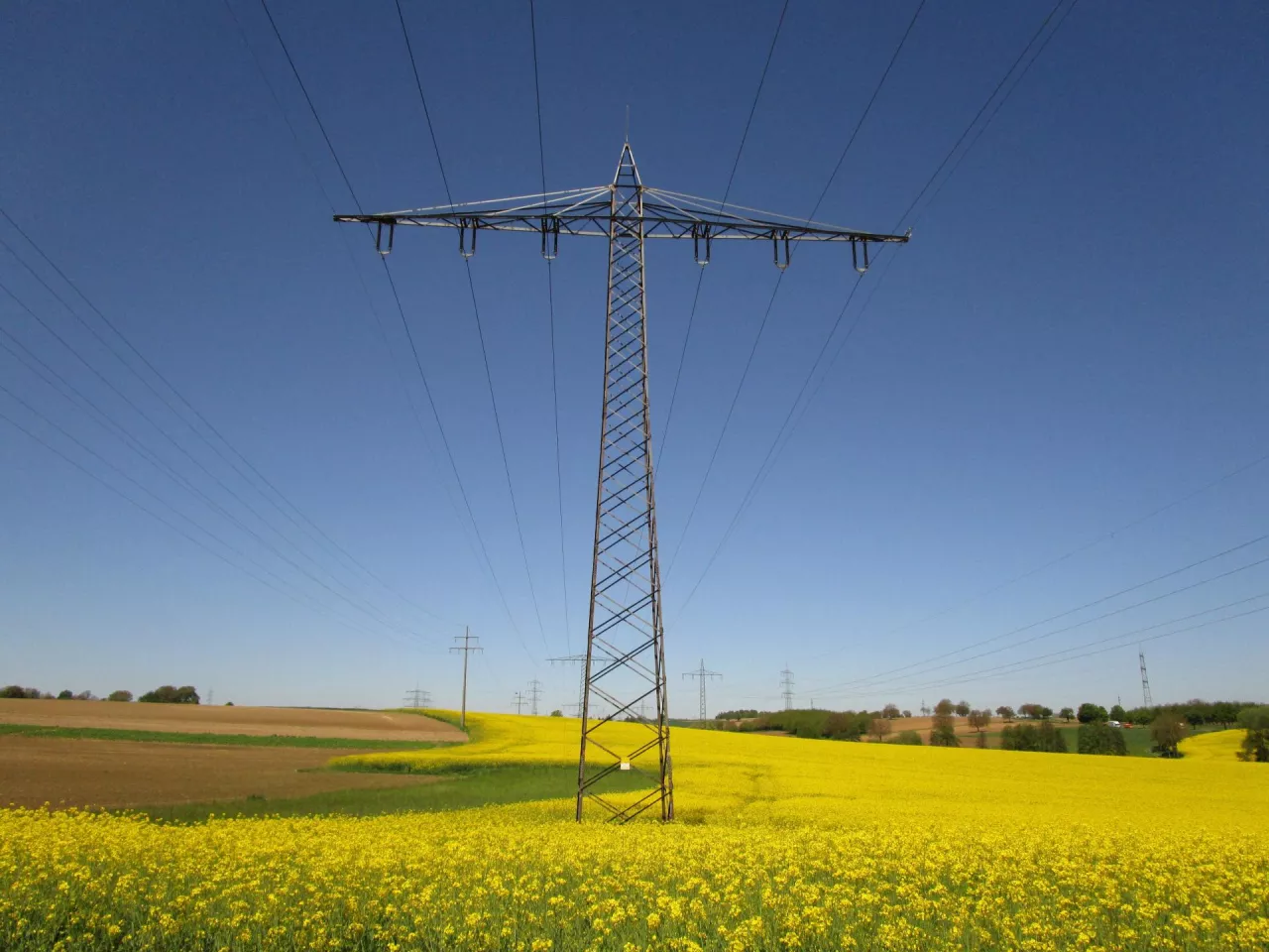 Słupy energetyczne na polu