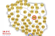grafika IMGW pokazująca średnią temperaturę w sierpniu 2025