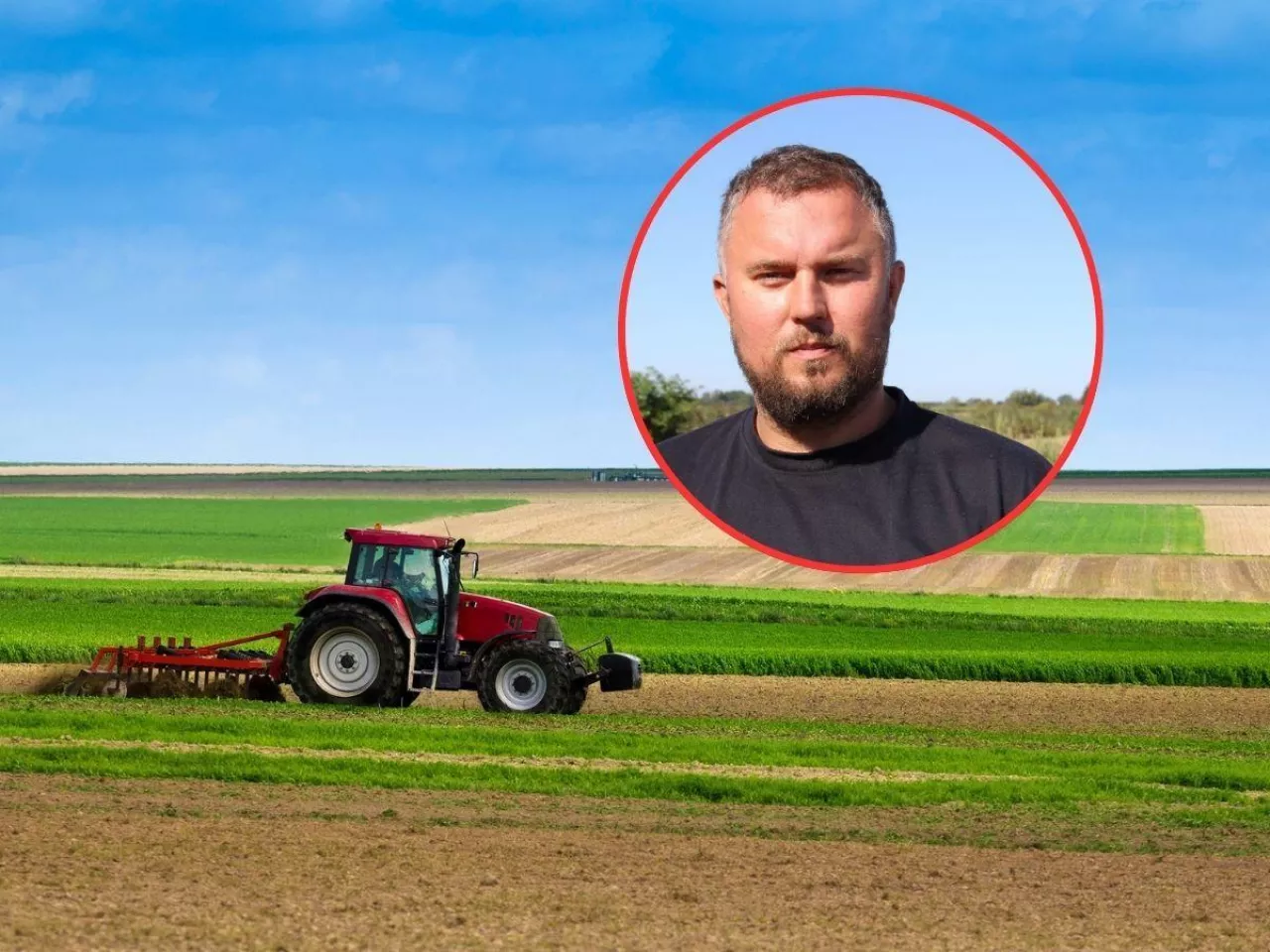 pole, traktor, twarz rolnika