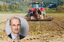 pole, ciągnik, twarz eksperta Michalskiego w ramce