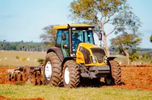 June 2, 2023, Brazil. A Valtra tractor plows soil for use in agriculture on a rural property in Brazil