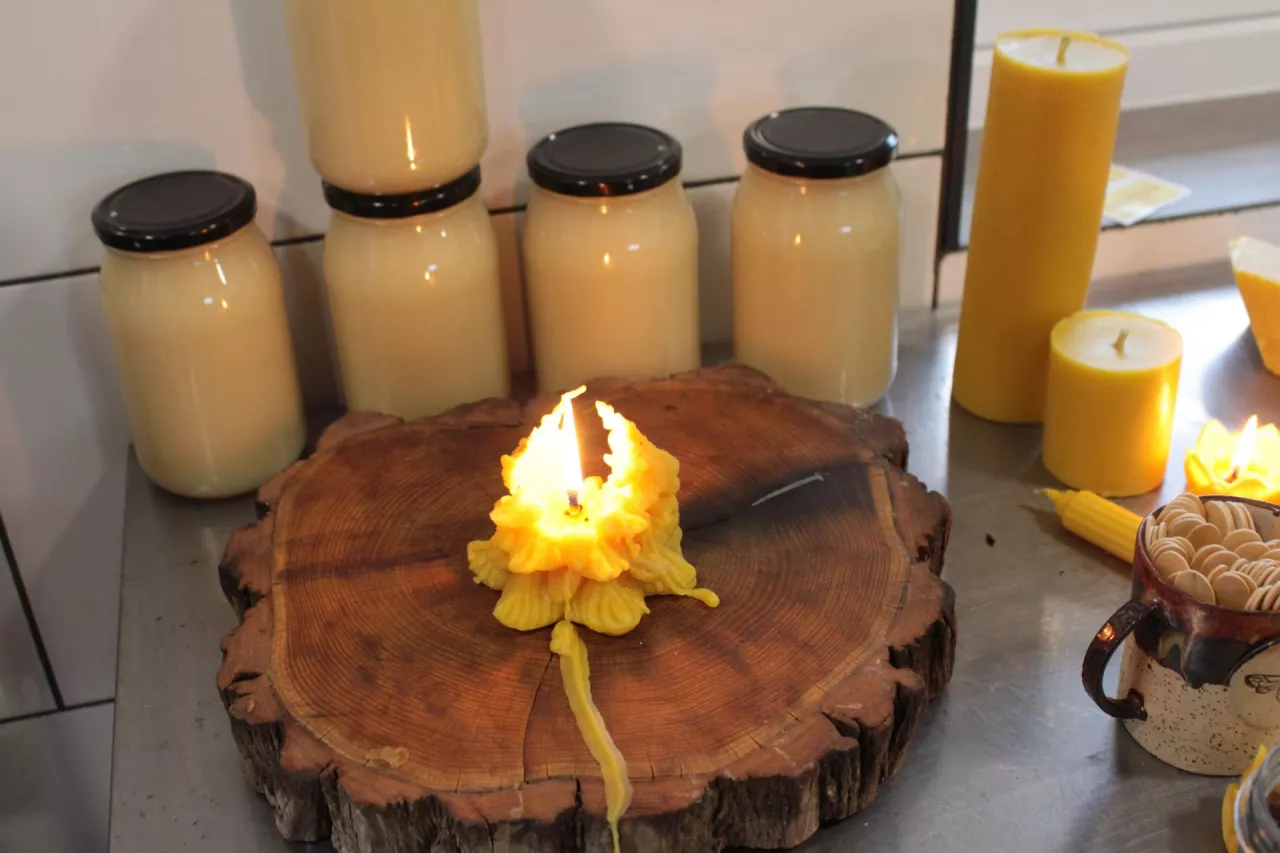 Produkcja w ”Tradycji Miodu” to nie tylko miód, także smakowy, ale świece w ciekawych kształtach. Czasem to choinki, czasem kwiat lotosu