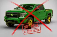 Temat ”samochodu John Deere” wraca cyklicznie niczym sezonowe plotki o nowych modelach ciągników. Tym razem Internet obiegły wizualizacje pojazdu przypominającego amerykańskiego pick-upa, utrzymanego w zielono-żółtej stylistyce dobrze znanej z maszyn rolniczych, fot. źródło AI