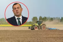 traktor na polu, w kółeczku twarz ministra rolnictwa po lewej stronie na górze