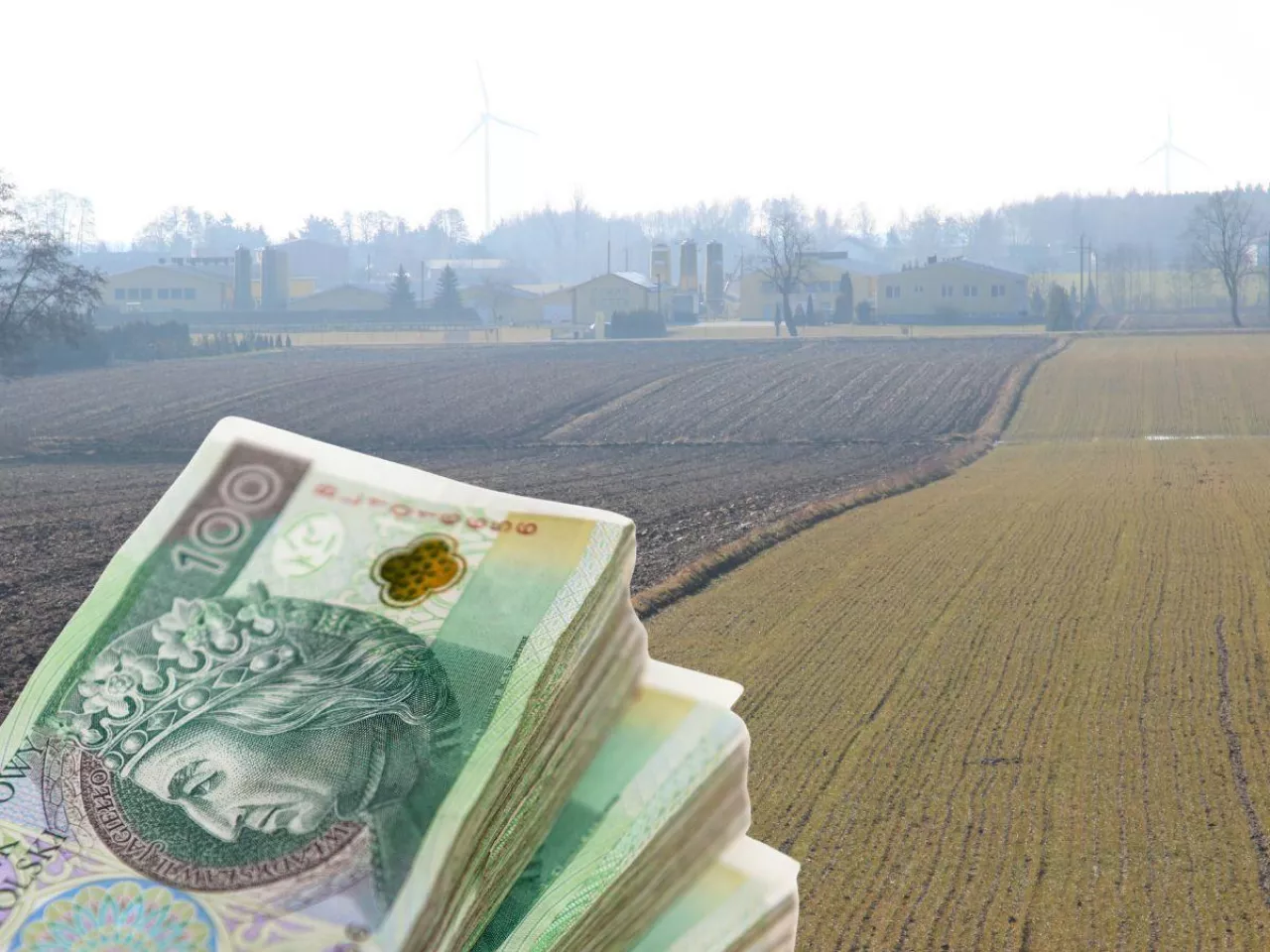 ziemia rolna, banknoty polskie po lewej