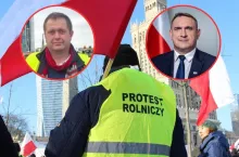protest rolniczy w Warszawie, w kółeczkach twarze Wawrzyniak Adrian i Obszański Tomasz