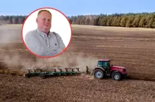 pole, traktor, w kółeczku twarz eksperta Andrzej Przepióra z WIR