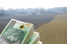 pola z lotu ptaka, banknoty polskie po lewej
