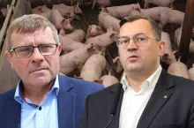 Janusz Terka, hodowca świń z powiatu piotrkowskiego i Stefan Krajewski, minister rolnictwa