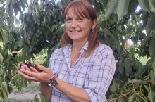Ela gości częstuje czereśniami z talerza, ale sama woli owoce prosto z drzewa