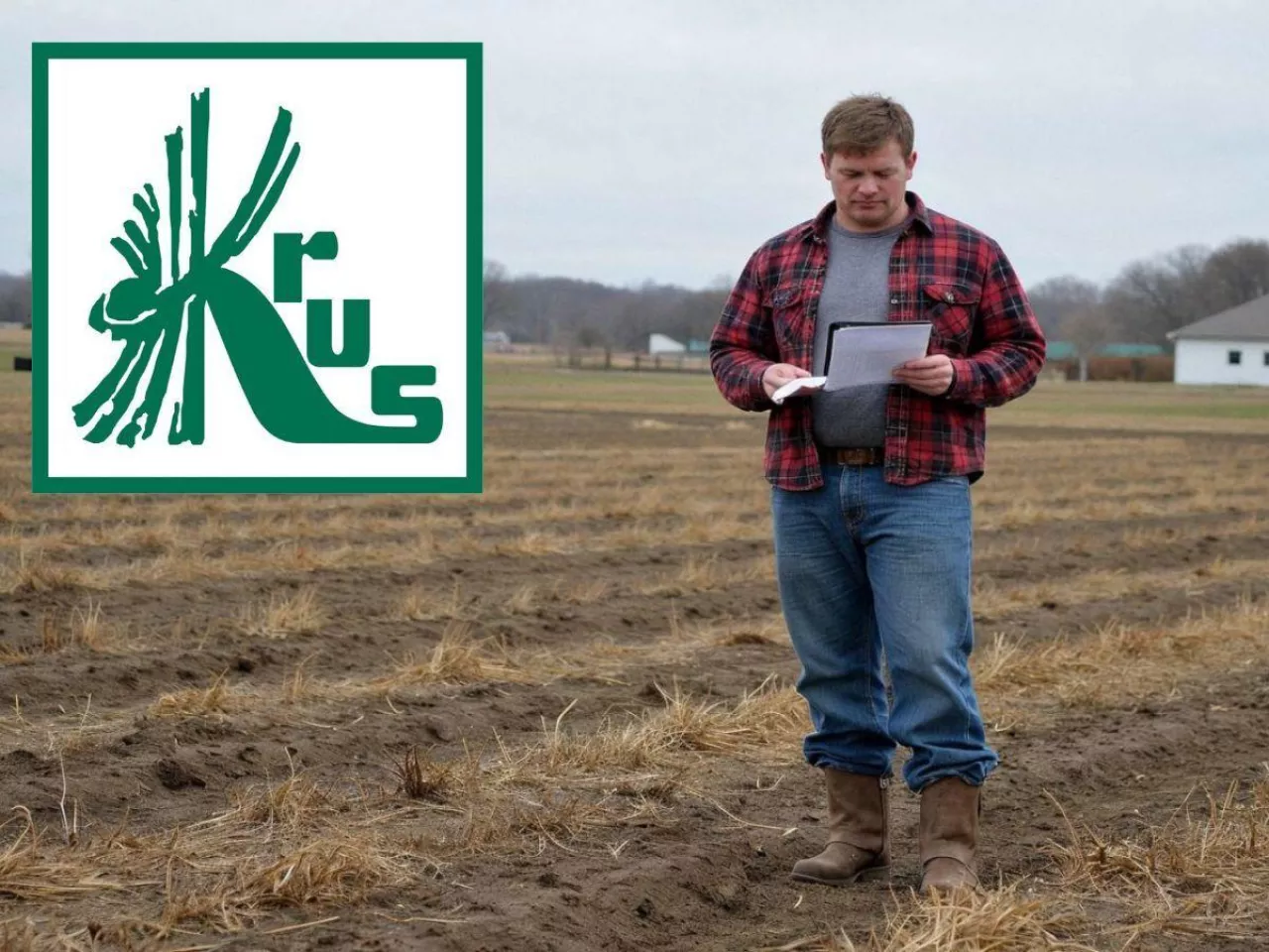 rolnik na polu, logo KRUS