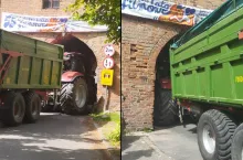 Ciągnik rolniczy nie zmieścił się w zabytkowej bramie
