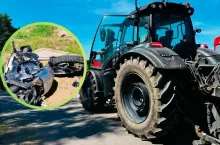Motocyklista po zderzeniu z ciągnikiem rolniczym, trafił do szpitala