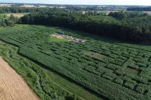 Schemat labiryntu kukurydzy, który został założony dzięki precyzyjnej technologii wysiewu nasion i kontroli sekcji