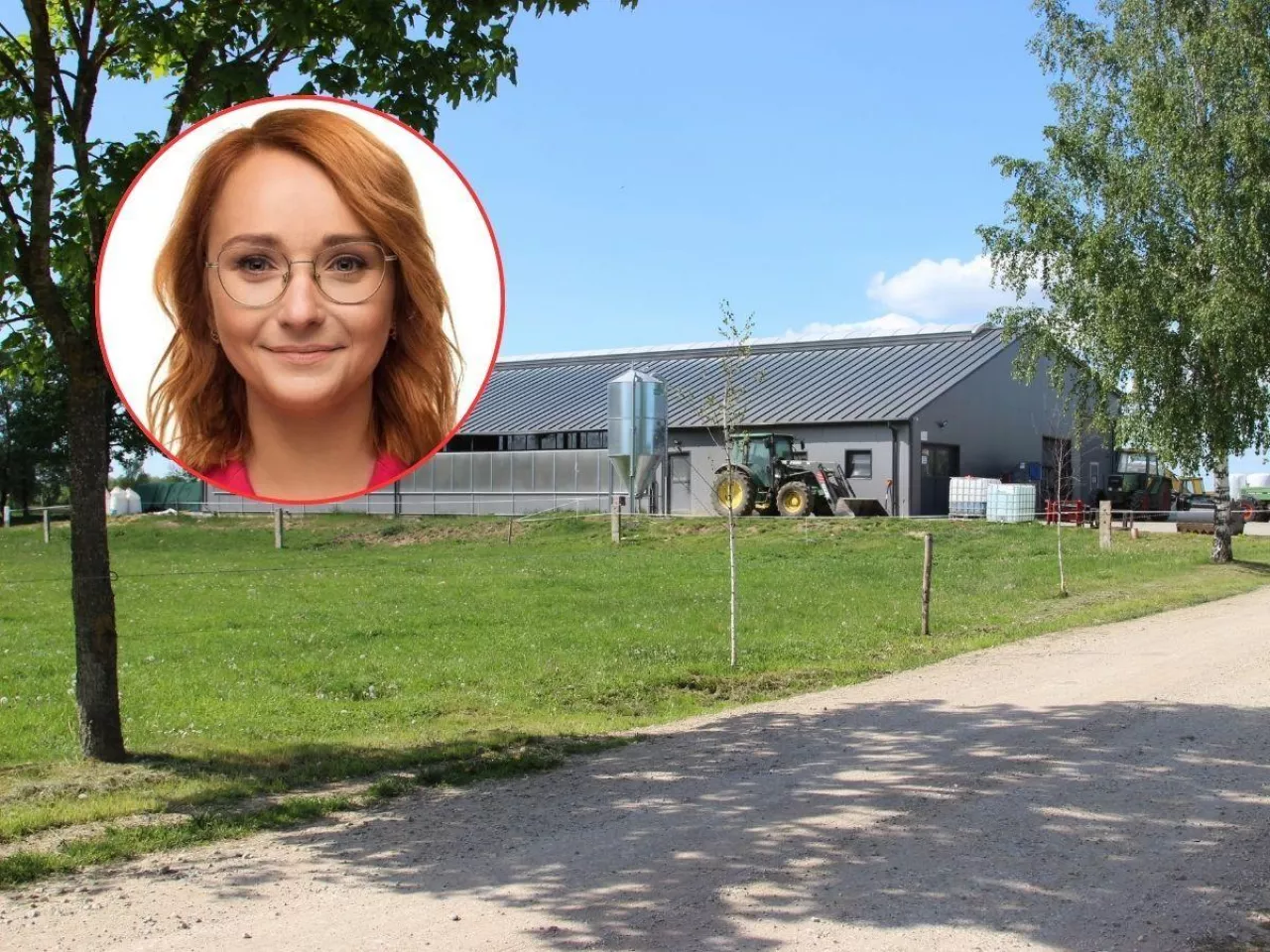 gospodarstwo w tle, w kółku twarz posłanki Tracz